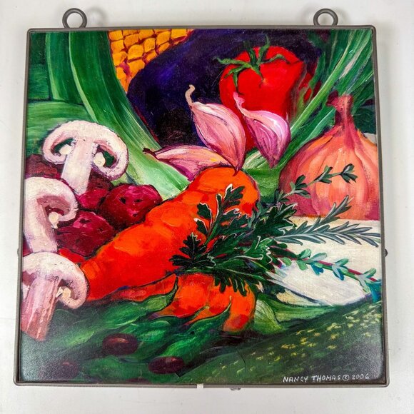 Nancy Thomas 2006 Vegetables Still Life Wall Plaque 8" X 8" - Picture 1 of 4